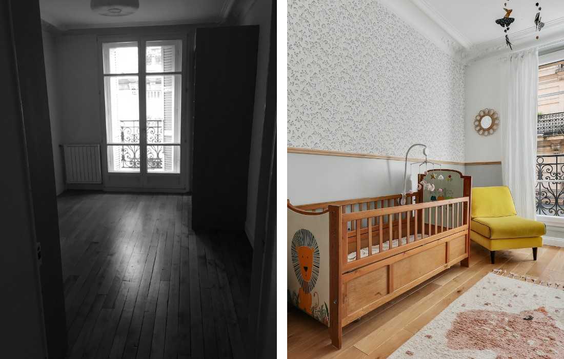 Avant - Après : Redistribution d'un appartement de 100 m² - une chambre de nouveau né