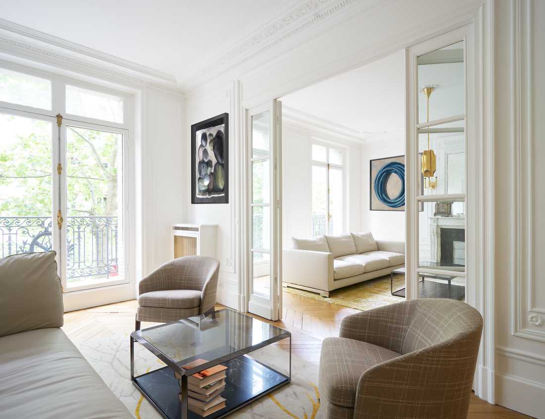 Décoration d'un appartement haussmannien renové par un architecte d'intérieur à Lyon