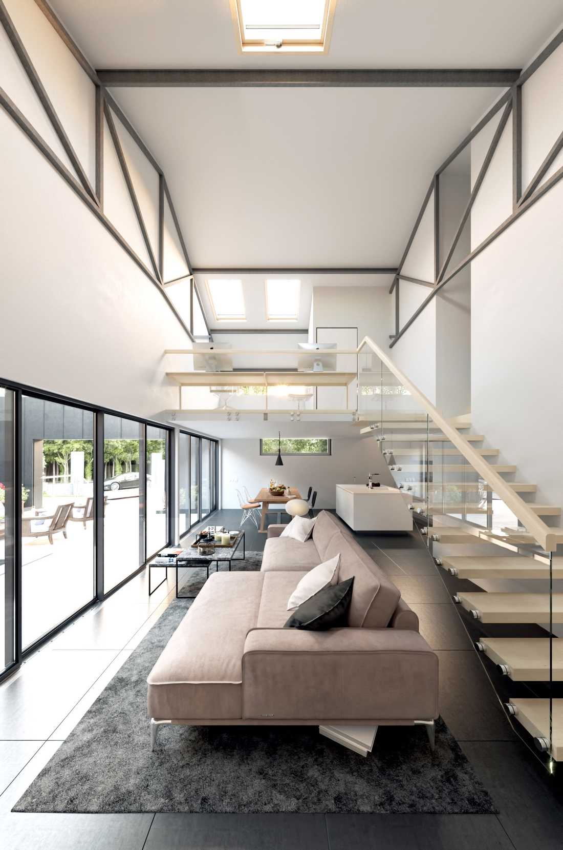 Réhabilitation d'un bâtiment industriel en maison par un architecte dans le Rhône