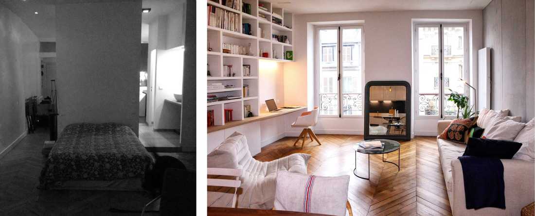 Avant - après : rénovation d'un salon par un architecte d'intérieur