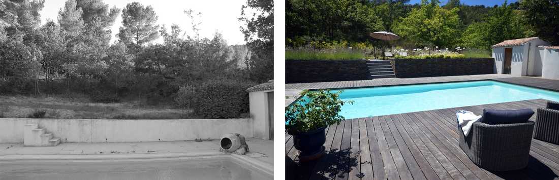 Avant-après : relooking d'un jardin avec piscine par un paysagiste à Lyon