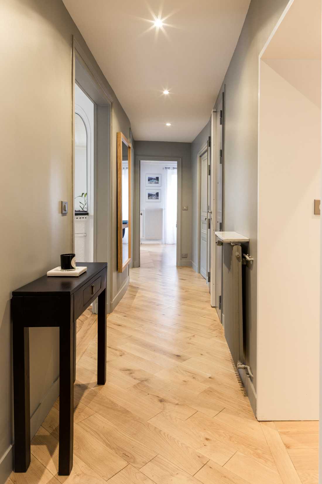 Couloir d'un appartement haussmannien renovée par un architecte d'interieur à Lyon