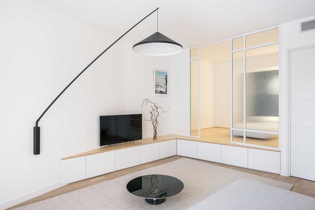 Aménagement du salon d'un appartement acheté en VEFA à Lyon