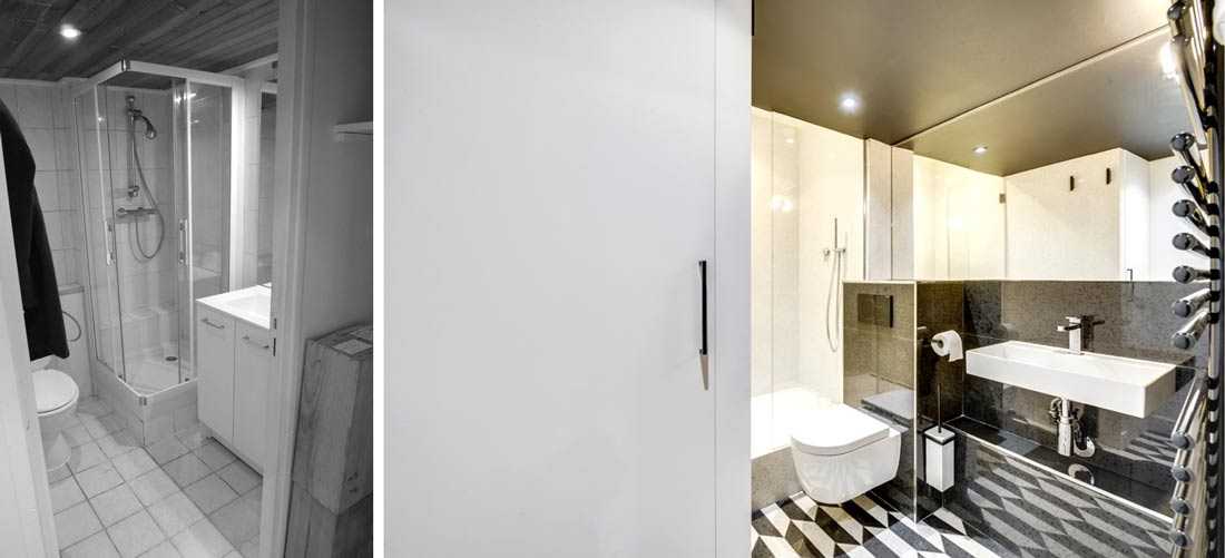 Avant/Après : aménagement de la salle de bain avec douche de l'appartement rénové