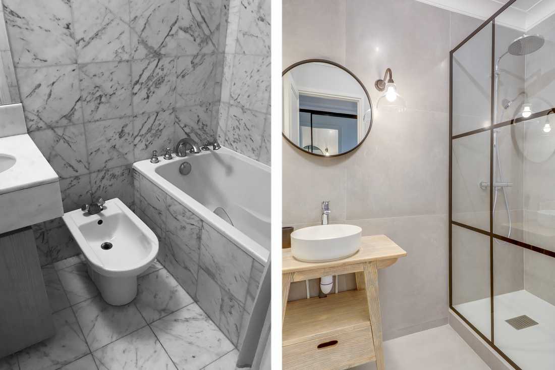 Avant - après : Rénovation d'une salle de bain par un architecte d'intérieur dans le Rhône