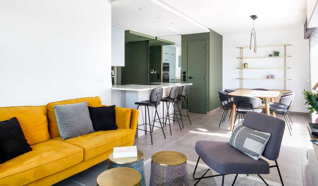 Interior design of the living room of a new apartment in Lyon