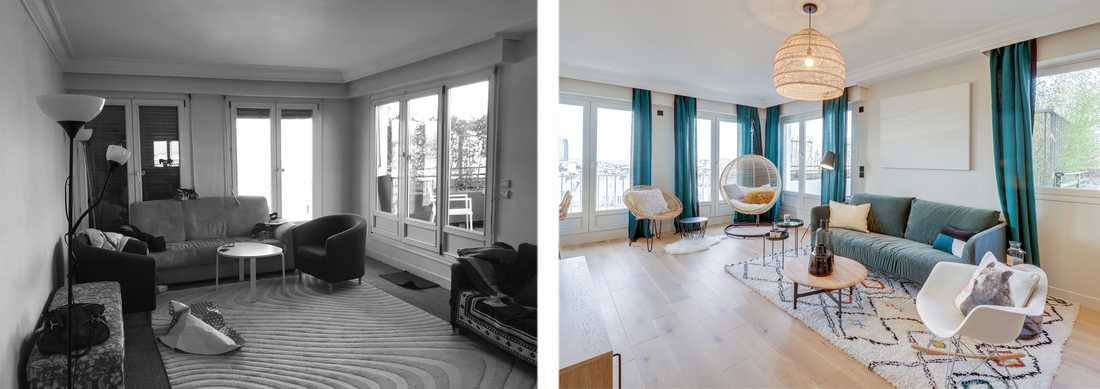 Avant - après : Aménagement du salon d'un appartement des années 60 par un architecte d'intérieur à Lyon